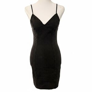Black Stretch Denim Mini Dress with Spaghetti Straps